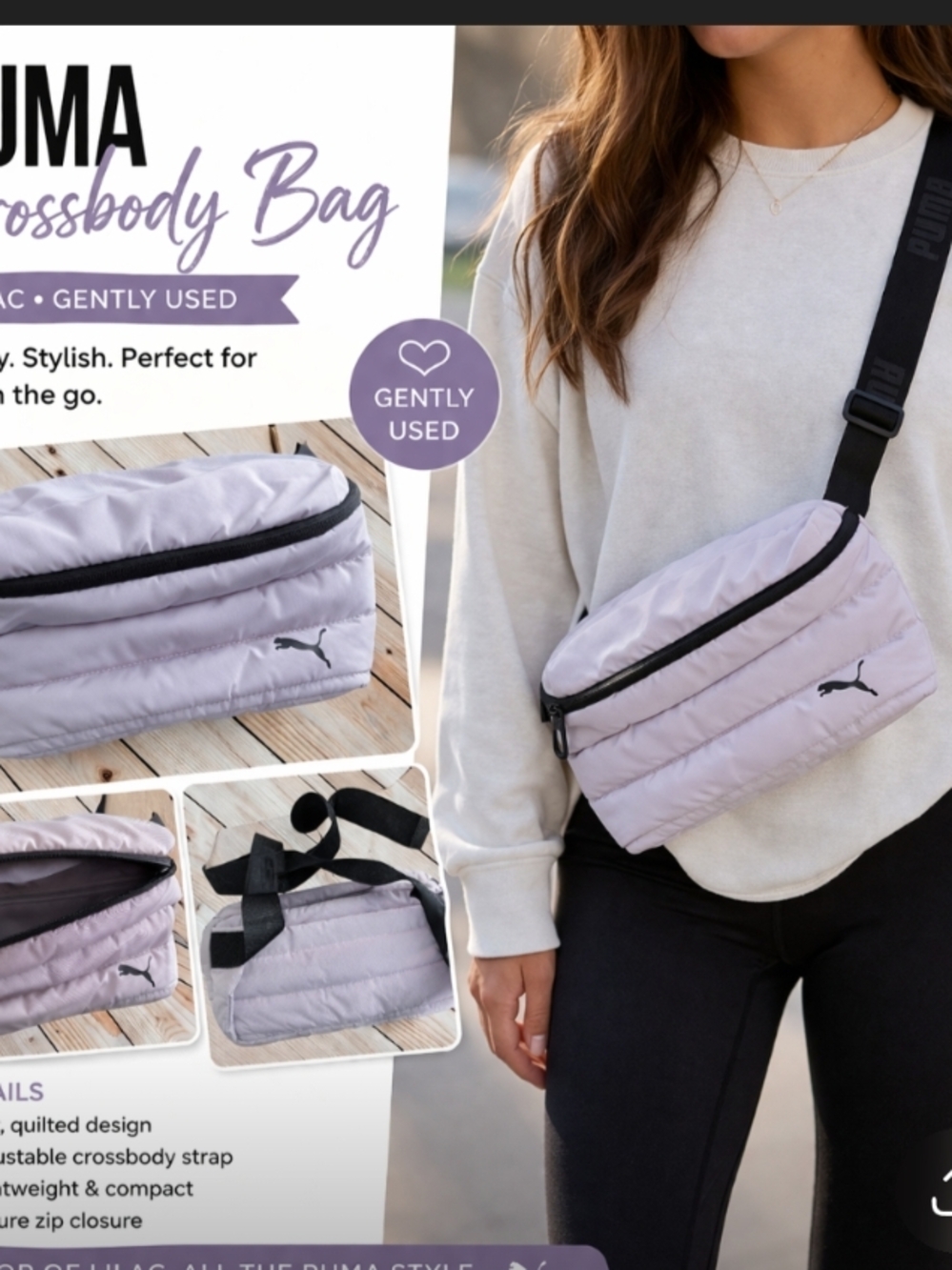 PUMA Light Lilac Quilted Crossbody Bag - Picture 5 of 5